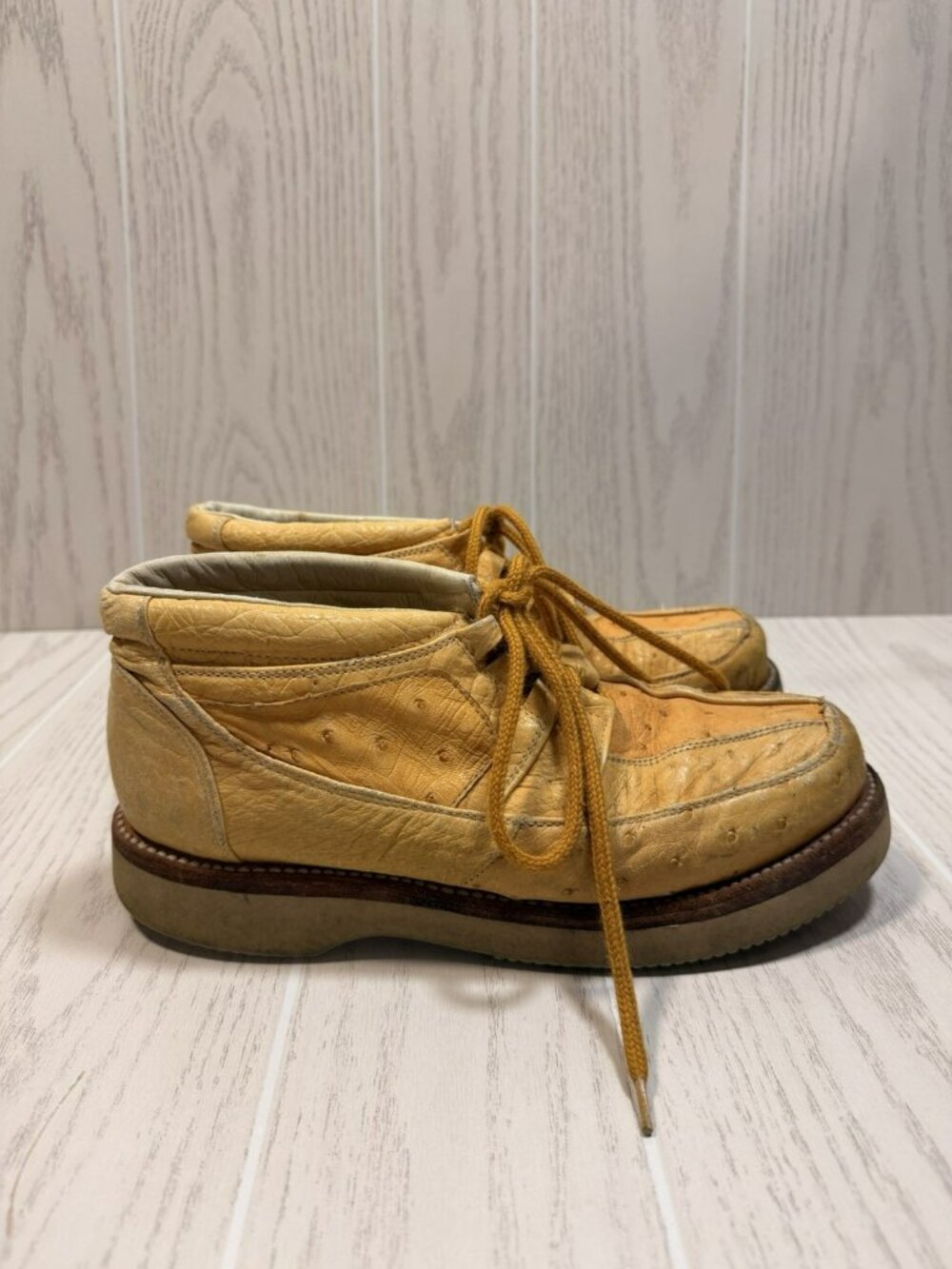Men's Bilbo Comfort Tan Shoes Loafer Ostrich Leather US Size 9 Boots